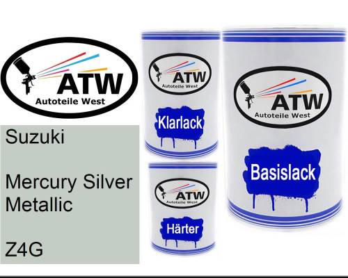 Suzuki, Mercury Silver Metallic, Z4G: 500ml Lackdose + 500ml Klarlack + 250ml Härter - Set, von ATW Autoteile West.
